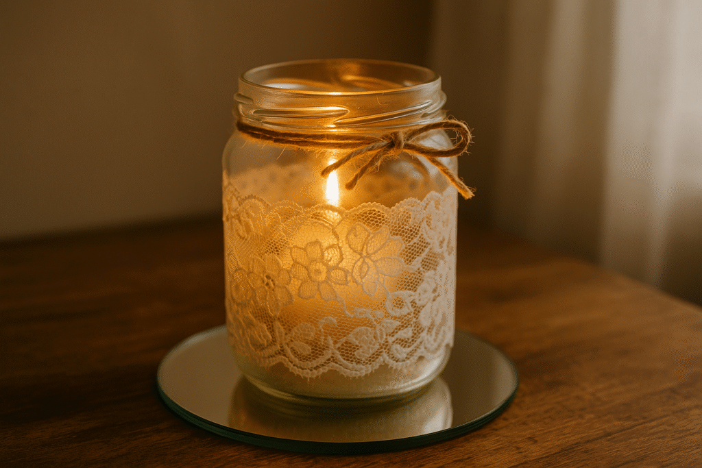 Lace or Fabric-Covered Candle Holder