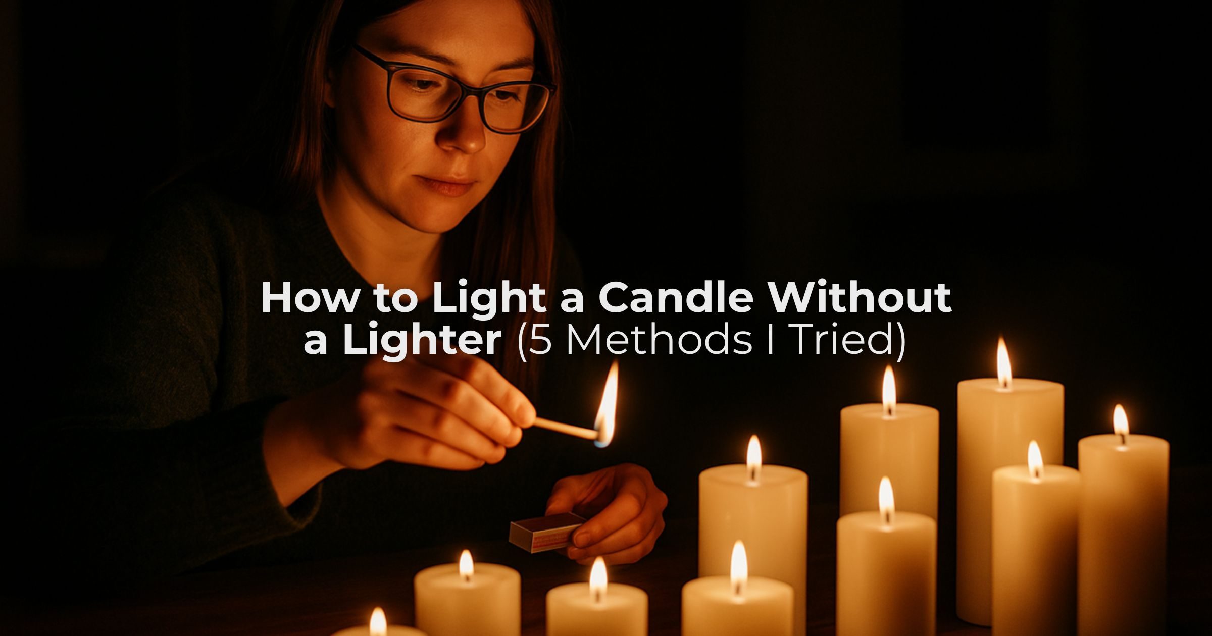 Canadian woman lighting candles with matchbox during power outage at night